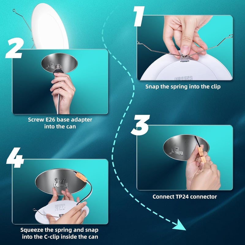FREELICHT 6 عبوة من إضاءة LED المدمجة 6 بوصة، قابل للاختيار 2700K/3000K/4000K/5000K/6000K، أضواء LED مسطحة قابلة للتعتيم، 10W=110W، 1000LM، مصنفة IC ورطبة، ETL وFCC، بيضاء - Image 4